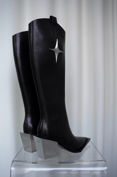 ANNAKIKI  / Leather pointed high tube Knight boots