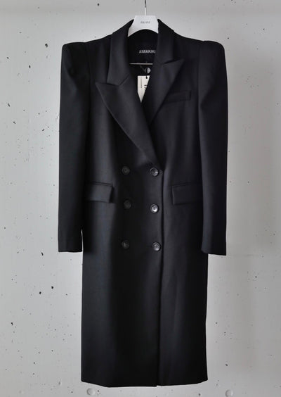 ANNAKIKI / Asymmetric lapel wide shoulder coat